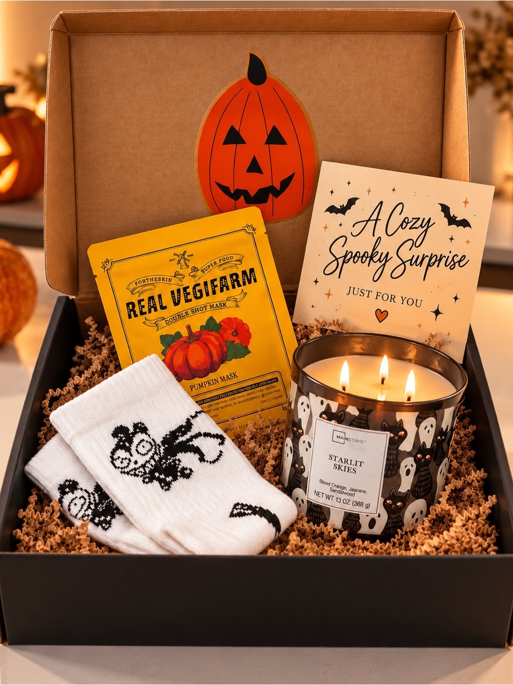 Cozy Halloween Gift Box Candle Socks Face Mask
